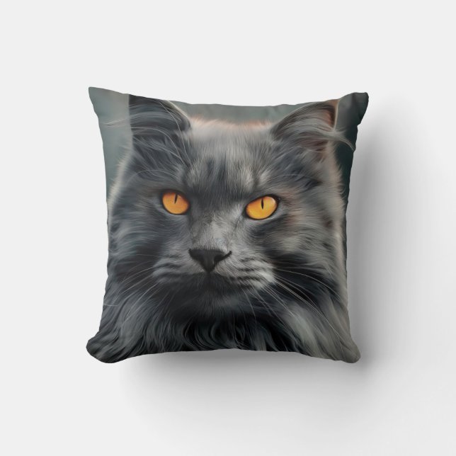 Coussin Dessin de portrait de chat majestueux à poils long (Recto)