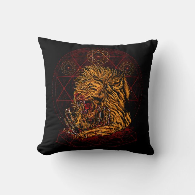 Coussin Dessin d'horreur Lion effrayant (Recto)
