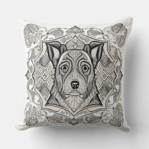 Coussin Dessin élégant de chien, art linéaire moderne mini