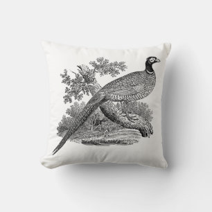 Coussin Dessin en noir et blanc d'un faisan de chasse vint
