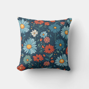 Coussin Dessin Floral de Bande Dessinée Bleue
