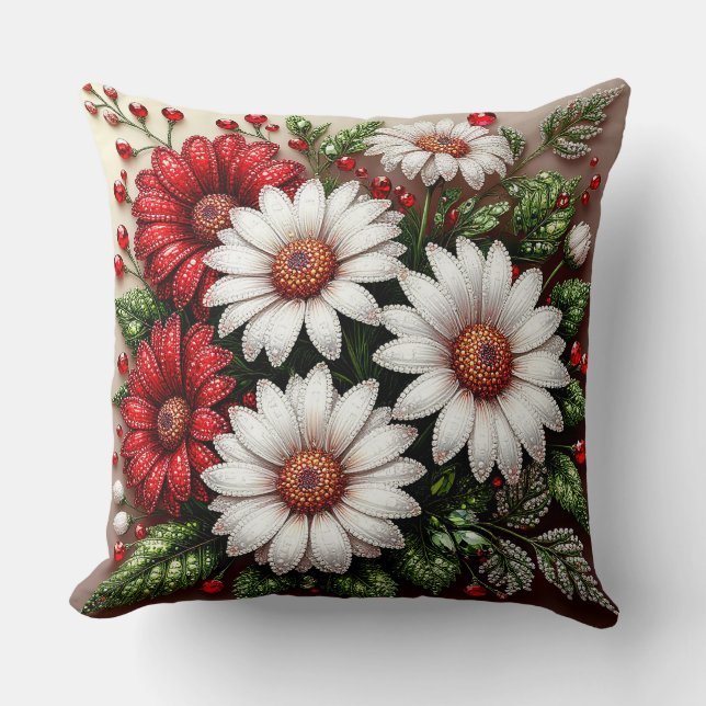 Coussin Dessin floral orné de gemmes complexes (Recto)