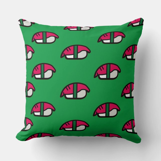 Coussin Dessin Kawaii Sushi, Riz de Poisson et Algues (Recto)