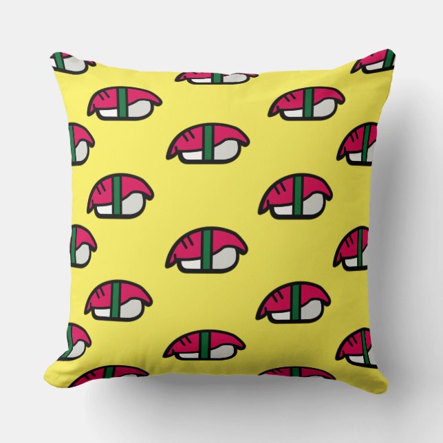 Coussin Dessin Kawaii Sushi, Riz de Poisson et Algues (Recto)