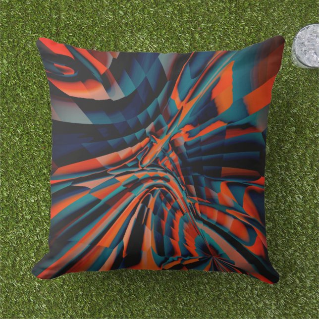 Coussin Dessin orange des carrés alignés sur une base tord (Herbe)