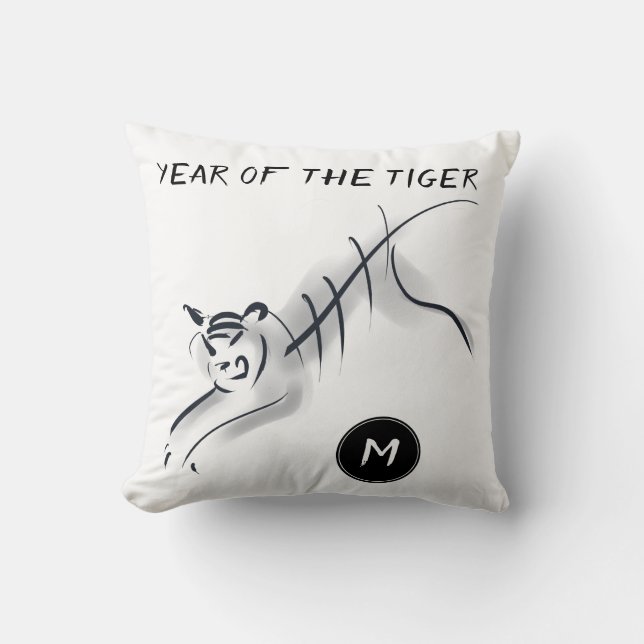 Coussin Dessin original5 Tigre chinois Année Monogramme Sq (Recto)