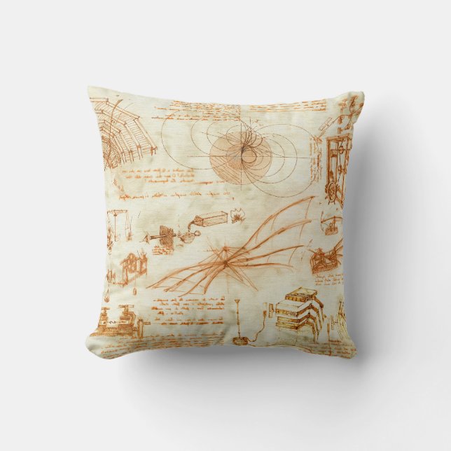 Coussin Dessin technique et croquis par Leonardo da Vinci (Recto)