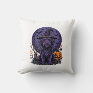 Coussin Dessin vectoriel de chien de sorcière de citrouill