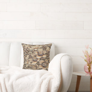 Coussin dessin vintage de murs en pierre de cerisier blanc