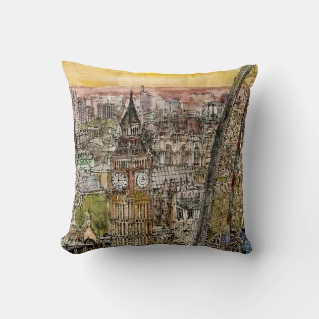 Coussin Destinations | Aquarelle Big Ben & London Eye (Recto)