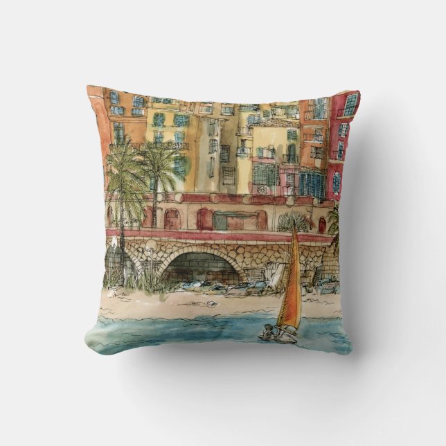 Coussin Destinations | Watercolor Beach & Bâtiments (Recto)