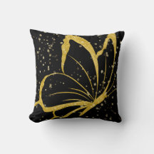 Coussin d'étincelle à papillon noir et or