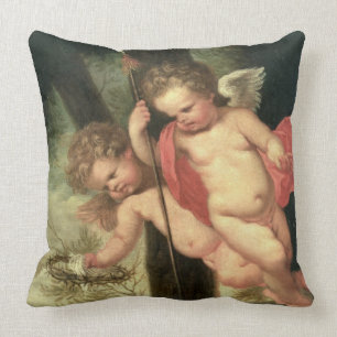 Coussin Deux anges volants, jugeant la couronne des épine