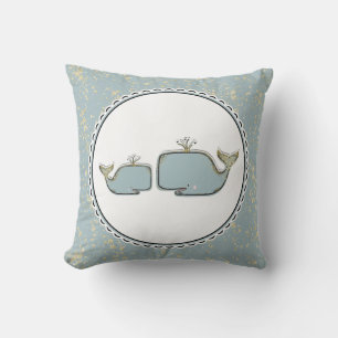 Coussin Deux baleines de mer Bleue & Or Boutique Nursery