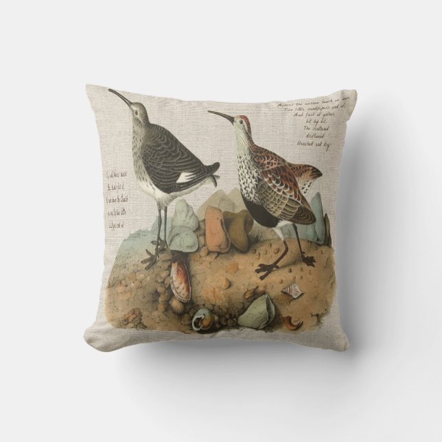 Coussin Deux bécasseaux avec le poème supplémentaire (Recto)