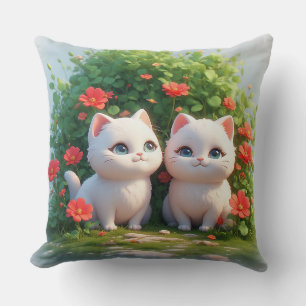 Coussin Deux chats adorables assis dans une forêt vibrante
