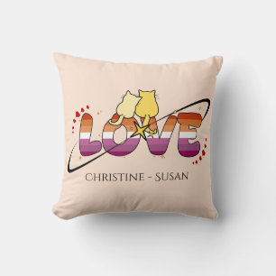 Coussin Deux chats amoureux Drapeau lesbien du coucher de