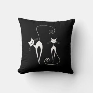 Coussin Deux chats blancs stylisés sur le noir