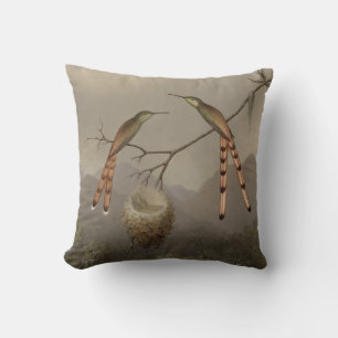 Coussin Deux colibris avec leur jeune