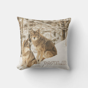 Coussin Deux coyotes sauvages assis en hiver dans la natur