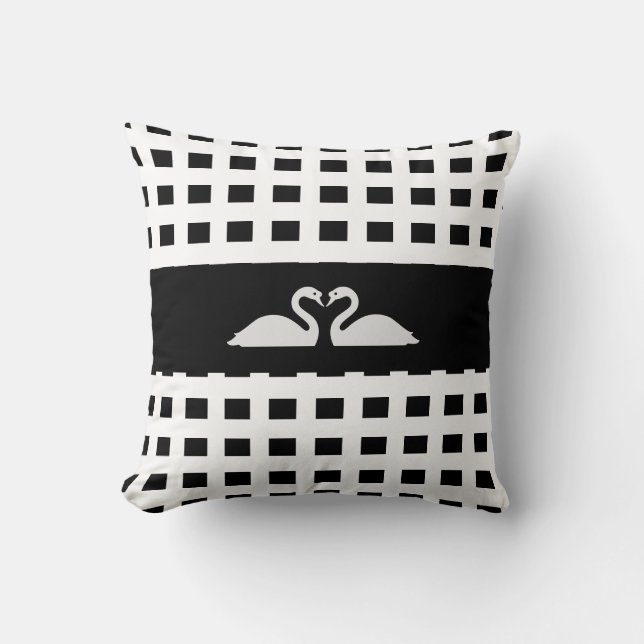 Coussin Deux cygnes en noir et blanc triés (Recto)
