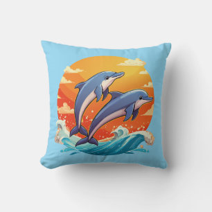 Coussin Deux dauphins de dessin animé sautant