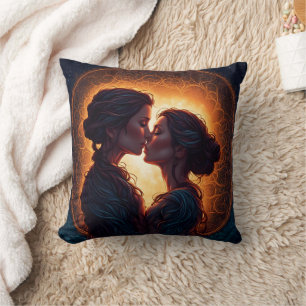 Coussin Deux femmes qui partagent un baiser à Dusk