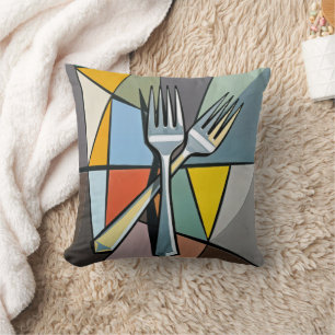 Coussin Deux fourchettes sur un fond abstrait coloré
