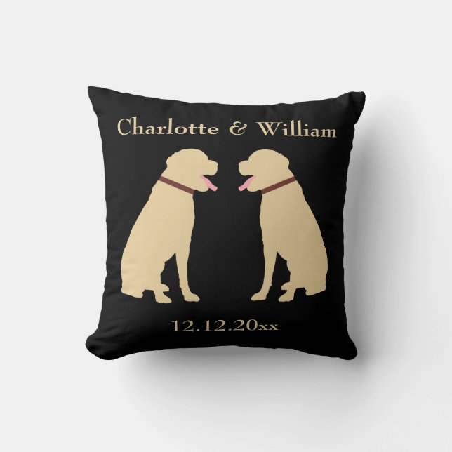 Coussin Deux Labradors Jaunes Dorés Mariage personnalisé (Recto)