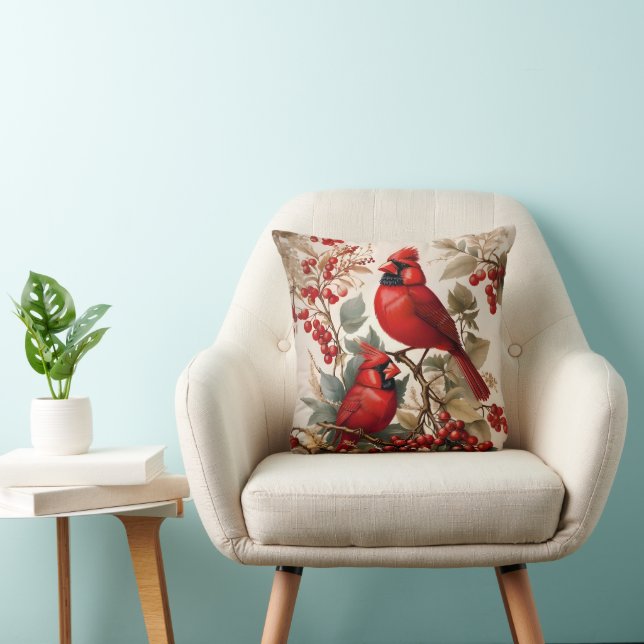 Coussin Deux Oiseaux Cardinaux Rouges Du Nord Et Des Berri (Chaise)