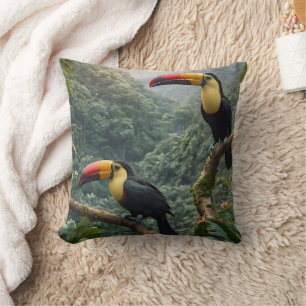 Coussin Deux Oiseaux Toucans Tropicaux,
