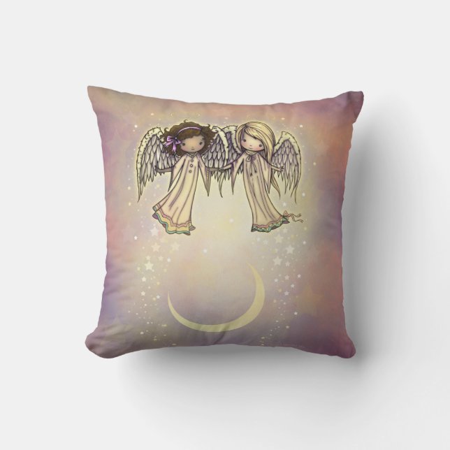 Coussin Deux petits anges dans un art nocturne scintillant (Recto)