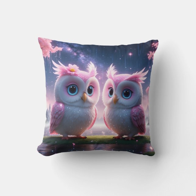 Coussin Deux petits hiboux dans un rêve (Recto)