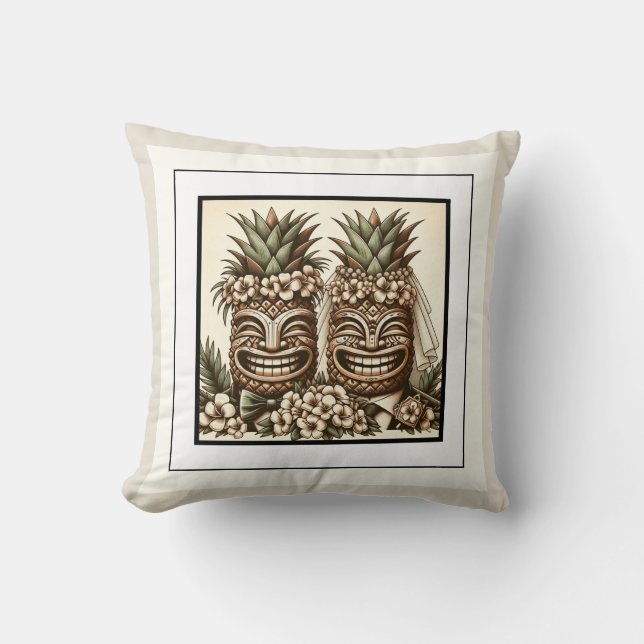 Coussin Deux pièces Gay Ananas Tiki Head Mariage rétro (Recto)