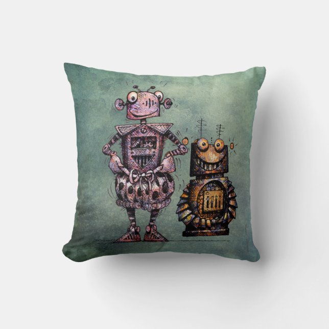 Coussin Deux robots de Steampunk de l'enfant drôle ! (Recto)
