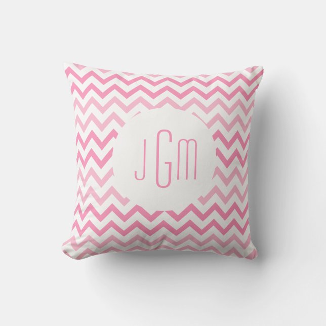 Coussin Deux ton Chevron rose et monogramme (Recto)