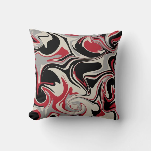 Coussin Déversement - Rouge, gris, noir et blanc os (Recto)