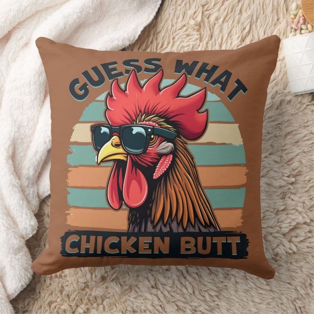 Coussin Devinez Quel Beurre De Poulet Drôle Rooster Rétro (Couverture)