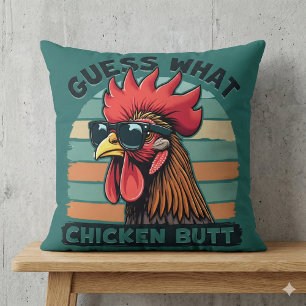 Coussin Devinez quoi Cul de Poulet Drôle Rétro Coq