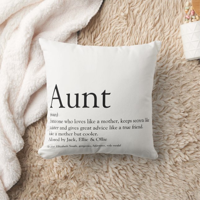 Coussin Devis de définition de la tante personnalisée noir (Couverture)