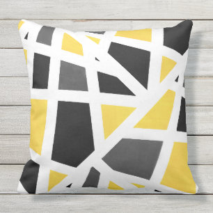 Coussin D'extérieur Abstrait géométrique gris jaune noir blanc