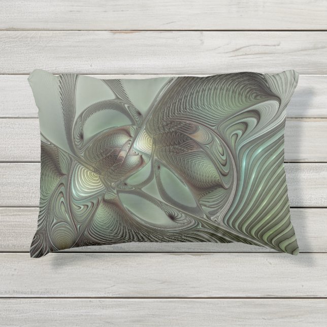 Coussin D'extérieur Abstrait Olive Sage Green Grey Fractal Art Imagina (Devant)