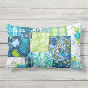 Coussin D'extérieur Aloha Patchwork Hawaiian Tropical Prints - Turquoi