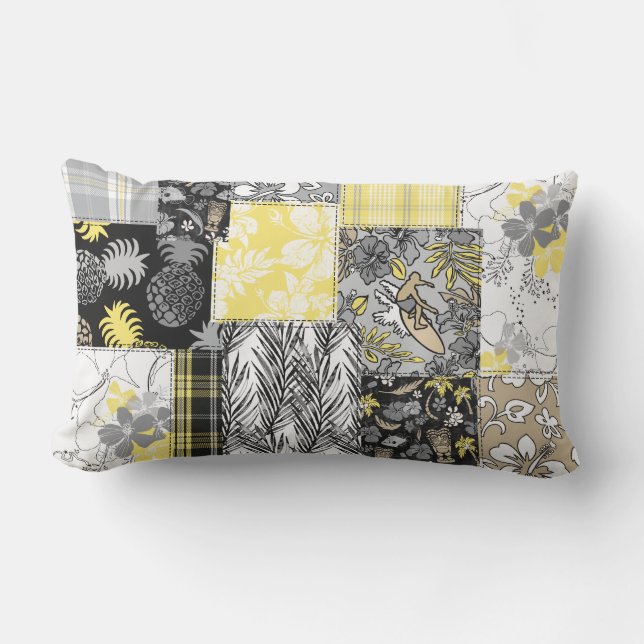 Coussin D'extérieur Aloha Patchwork Imprimés tropicaux hawaïens - Neut (Recto)