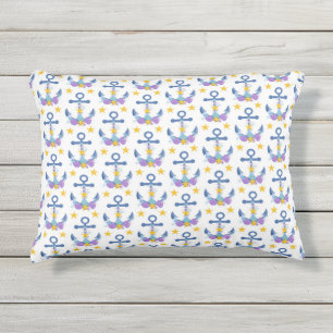 Coussin D'extérieur Ancre bleue Coquilles de mer violettes Étoile de m