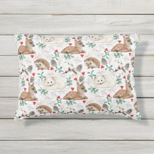 Coussin D'extérieur Animaux de bois, motif de Noël blanc