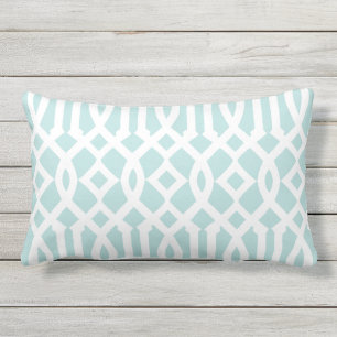 Coussin D'extérieur Aqua moderne et Motif Trellis blanc