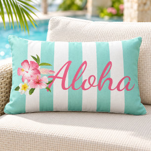 Coussin D'extérieur Aqua Rayure Aloha Hibiscus Tropical