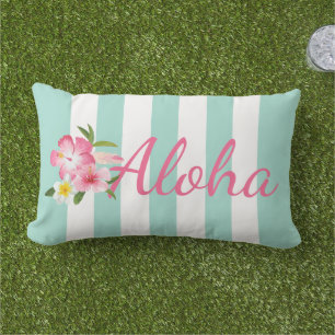 Coussin D'extérieur Aqua Rayure Aloha Hibiscus Tropical