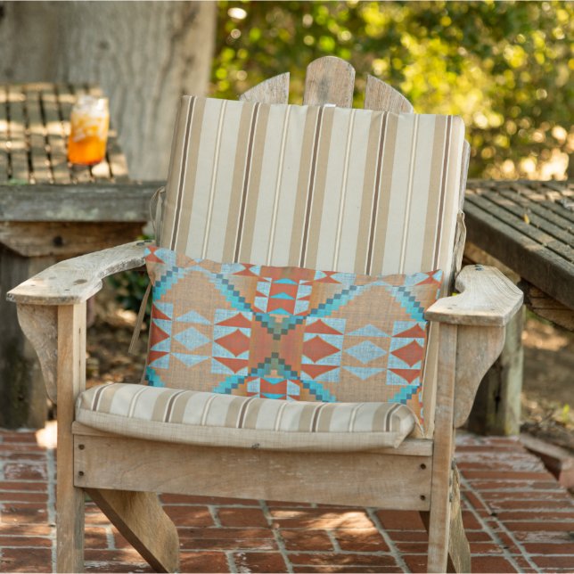Coussin D'extérieur Aqua Turquoise Blue Orange Brown Motif tribal (Chaise)